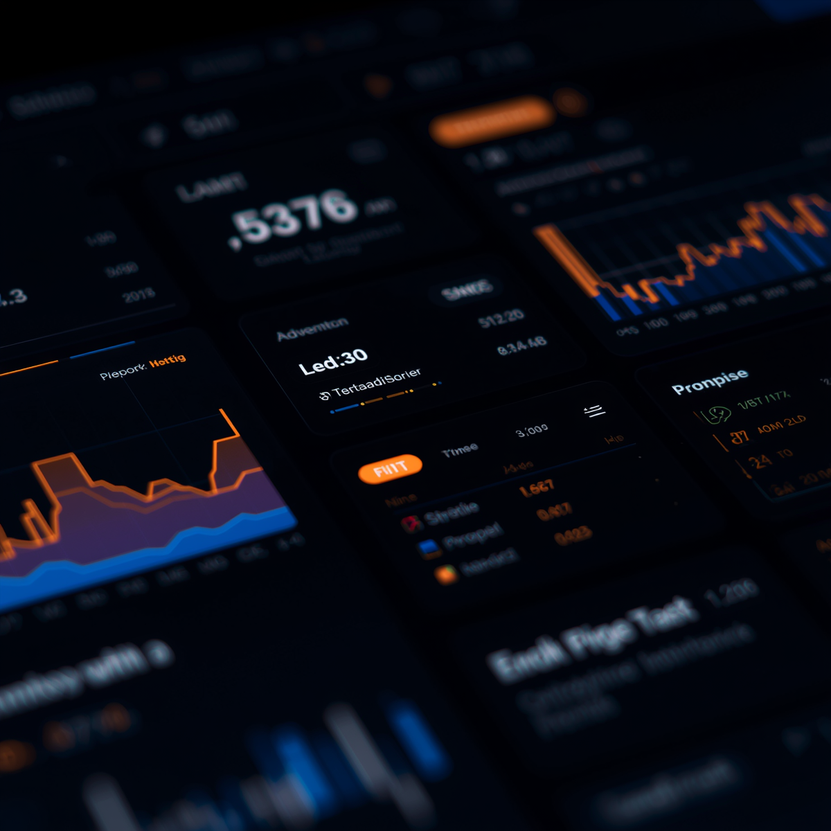close em interface de aplicativo empresarial moderno, apenas a tela sem dispositivo visível, design profissional e corporativo com dashboard, gráficos e dados de negócios, estilo sofisticado (1)